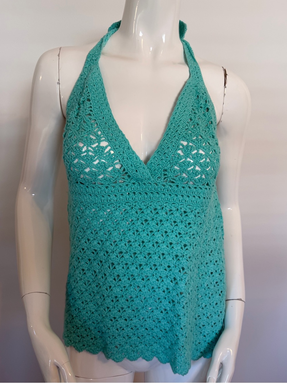 Lilly Pulitzer White Label Vintage Crochet Knit Halter Top Size M Teal cover up